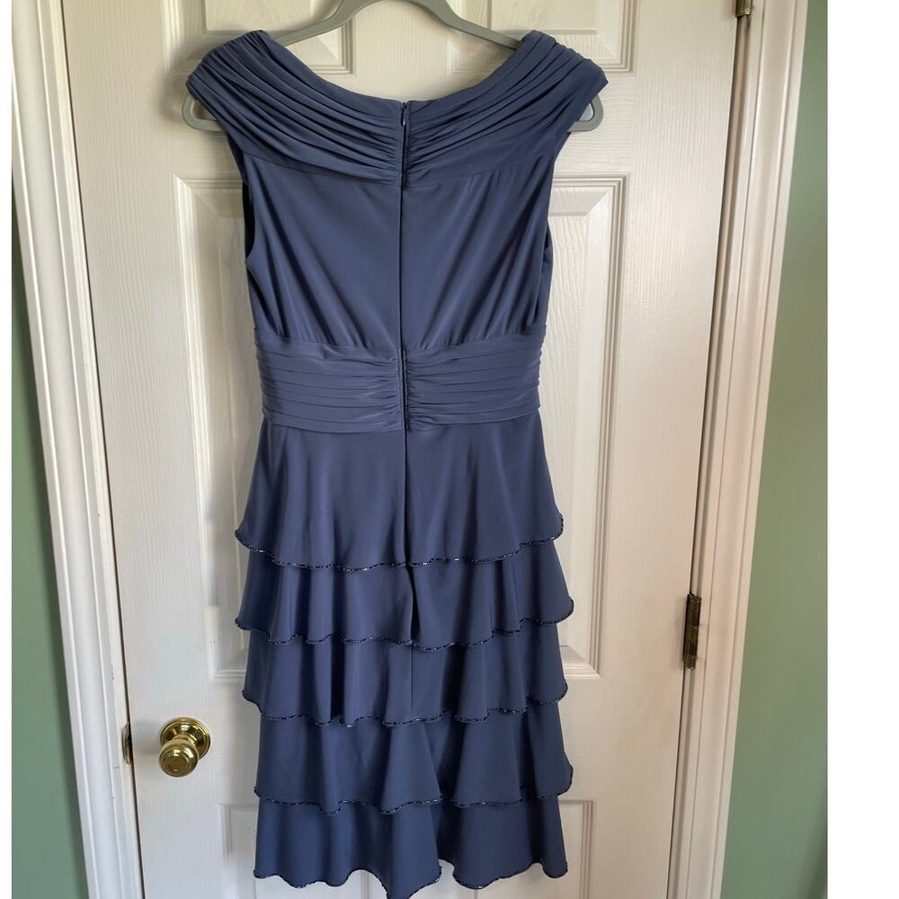 Patra Special Occasion Dress Sz 6 Blue Tiered Beaded V-Neck Sleeveless Elegant - Picture 3 of 11